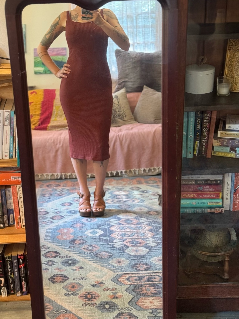 Urban Outfitters Rust ribbed bodycon midi dress size XS